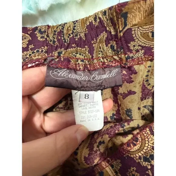 Vintage Alexander Campbell Rayon Paisley Bird Skirt 8 - Picture 4 of 10